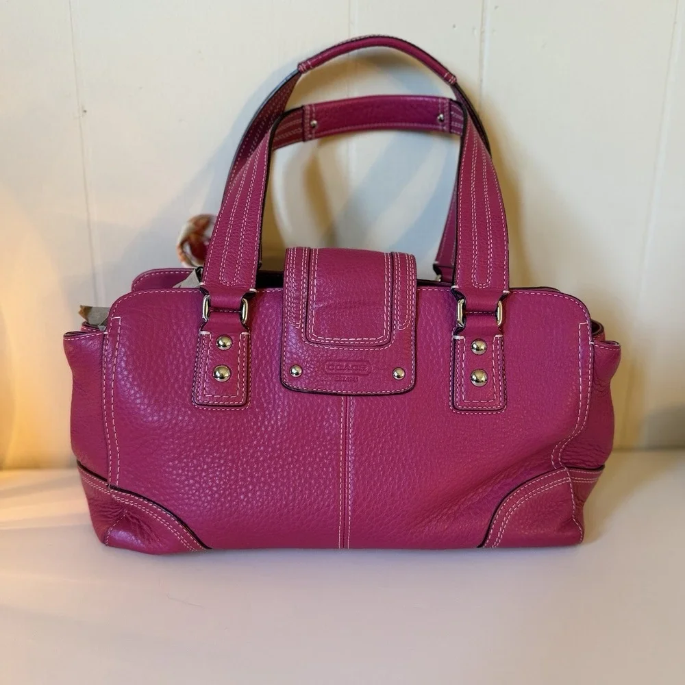 Coach Hampton VTG Pink Fuchsia Pebbled Leather Carryall Shoulder Bag F13961 Y2K